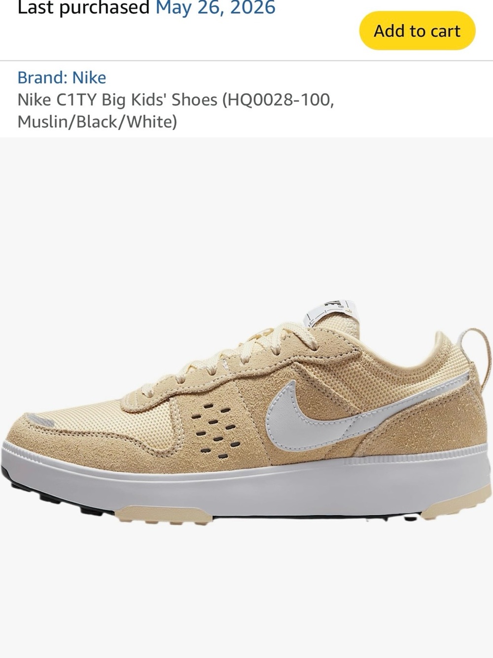 Nike Kids' C1TY Sneakers in Muslin/White/Black